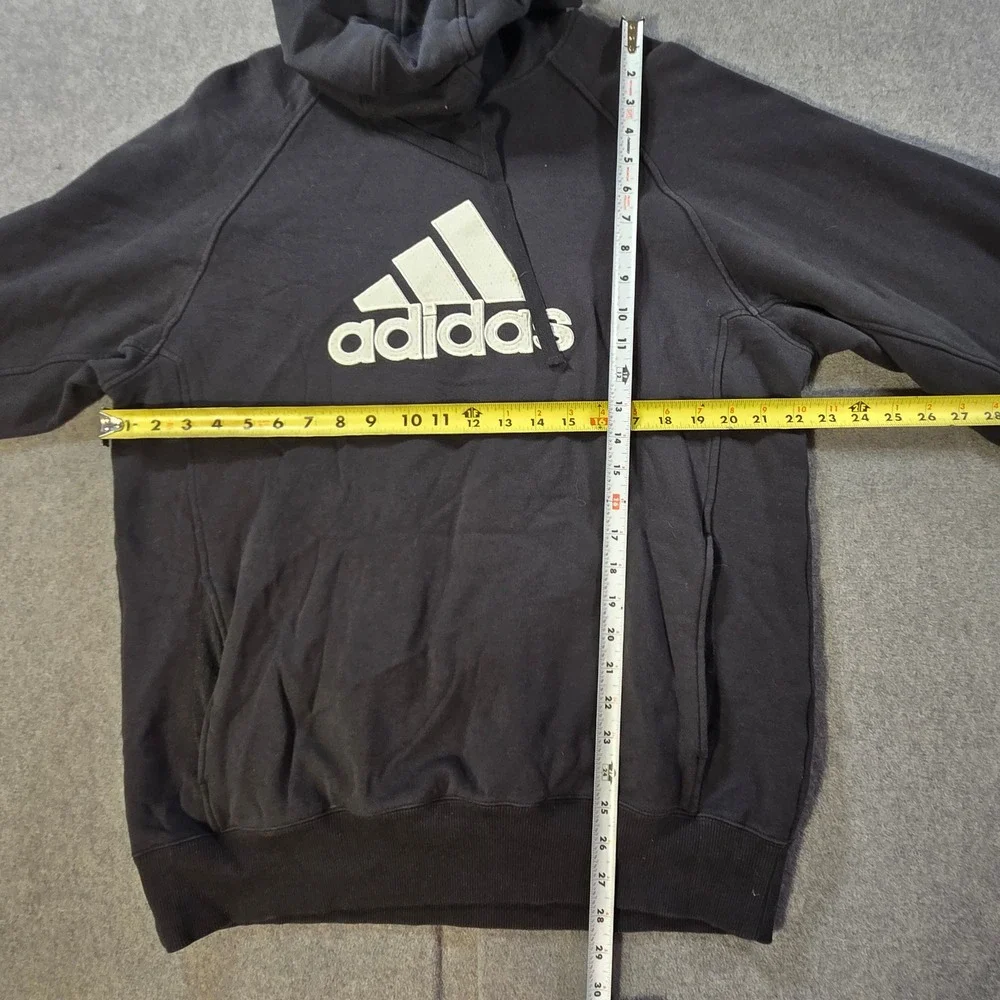 Adidas‎ Mens Hoodie Black Embroidered Logo Pullover Fleece Sweatshirt Medium